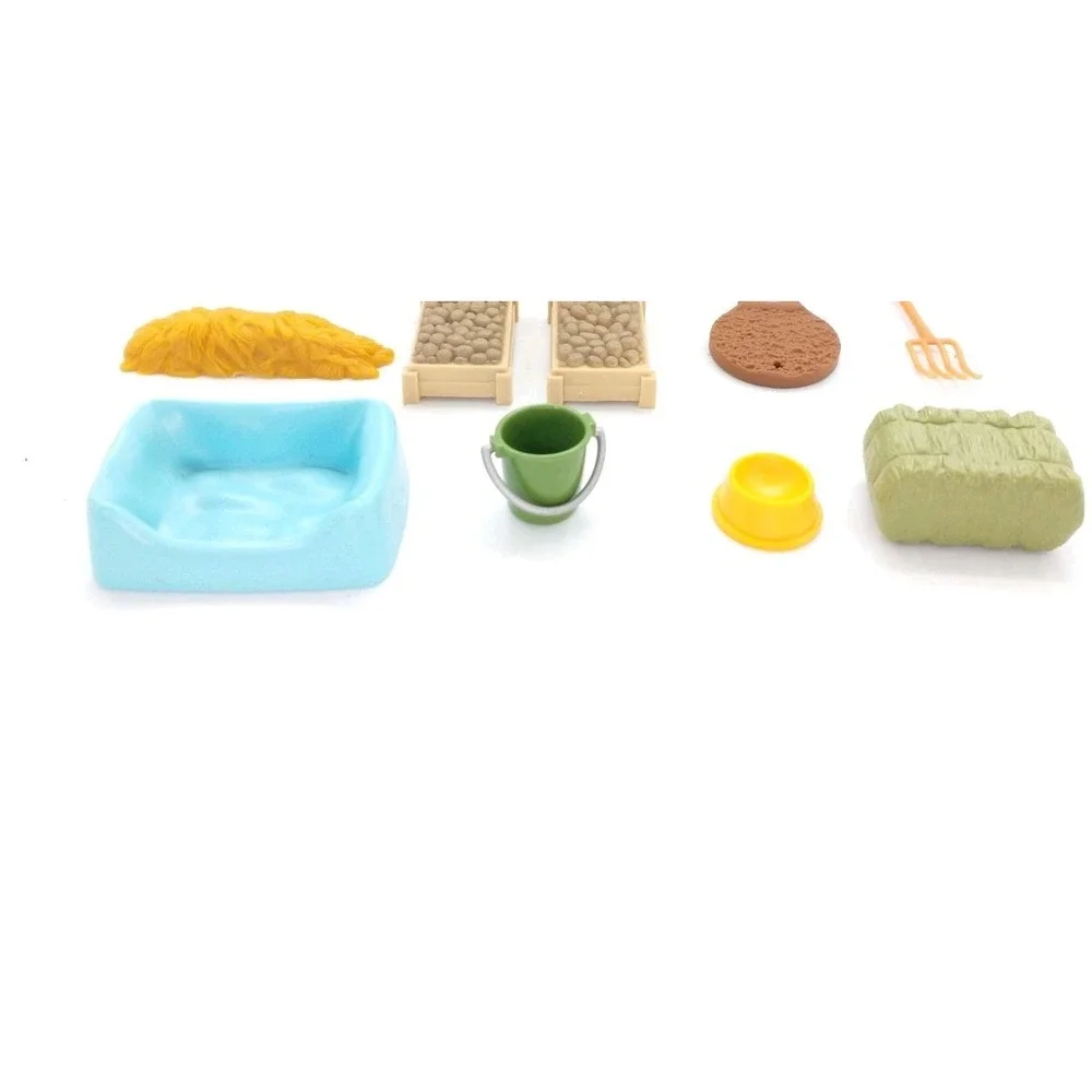 Schleich Farm World Accessories Lot Wheel barrel Veggies Hay Bucket Straw Bed‎